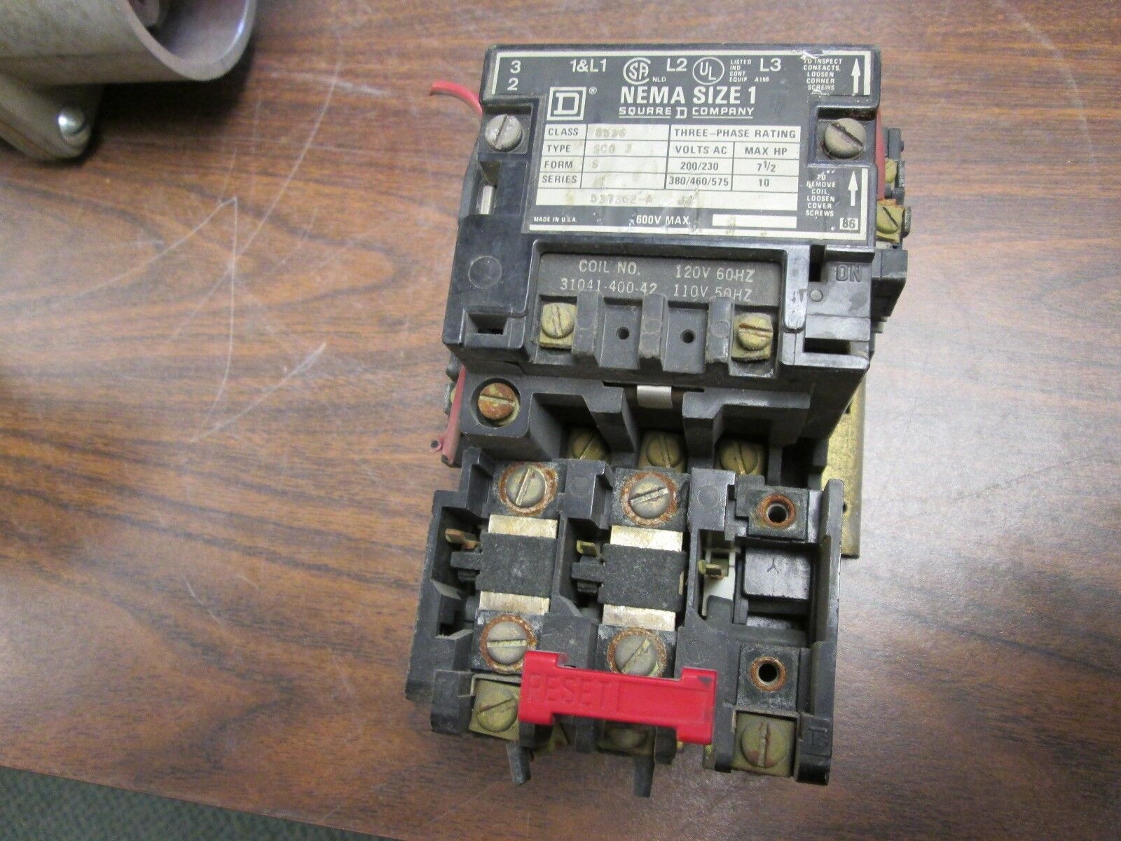 Square D Starter 8536 SCO 3 Size 1 120V Coil Used