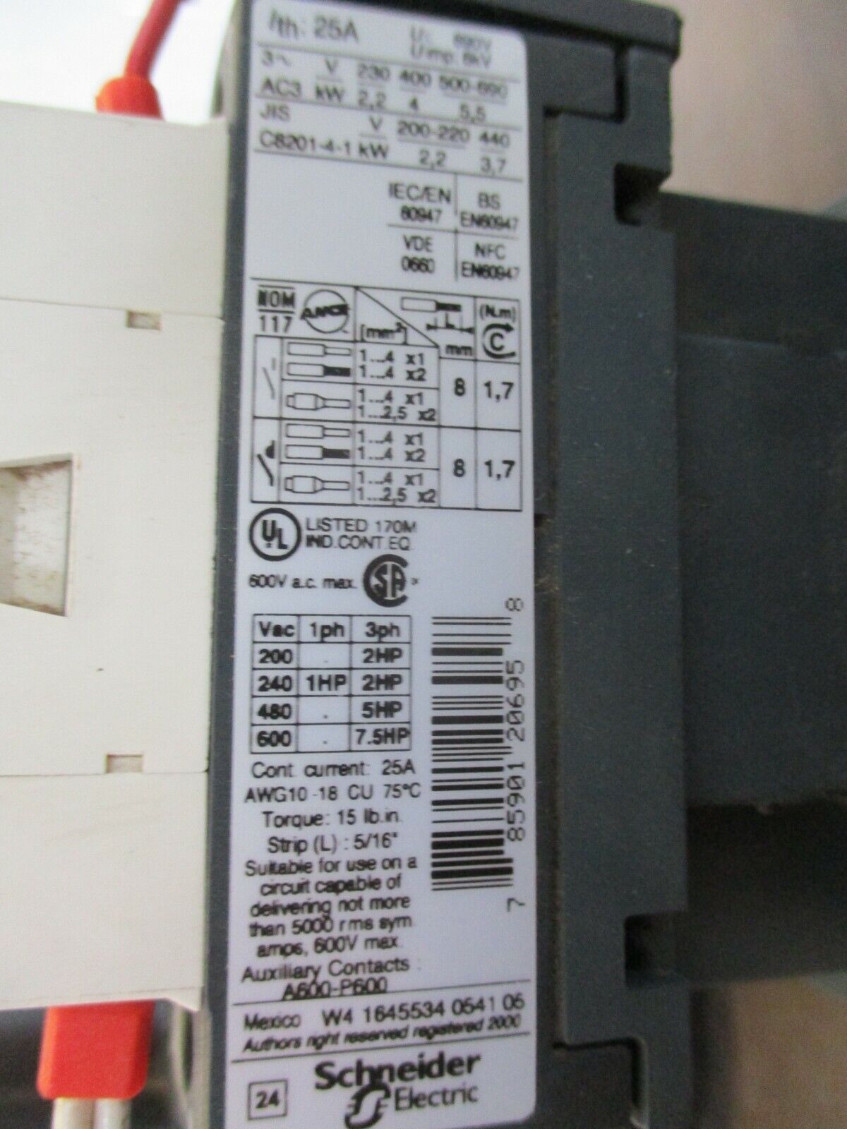 Telemecanique Starter LC1 D09/LRD1512 120V Coil Trip: 5.5-8A 600V Used