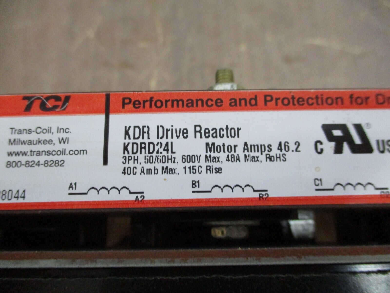 TCI KDR Drive Reactor KDRD24L 46.2A 3Ph 50/60Hz 600V Used