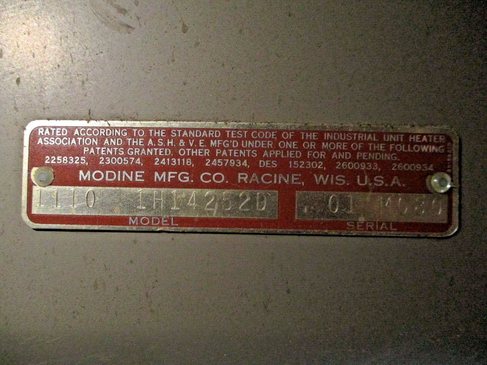 Modine Steam Heater 1110 1H14252D *Missing (1) Vent Fin* Used