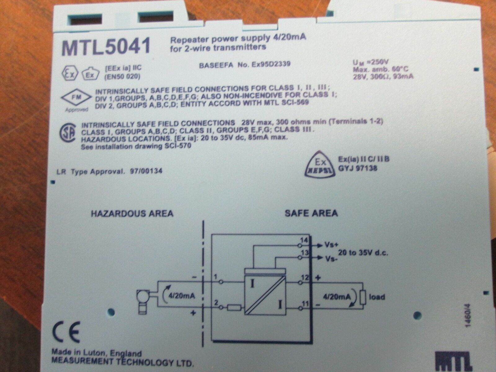 MTI Intrinsically Safe Galvanic Isolator MTL5041 28V 300 0hm 93mA