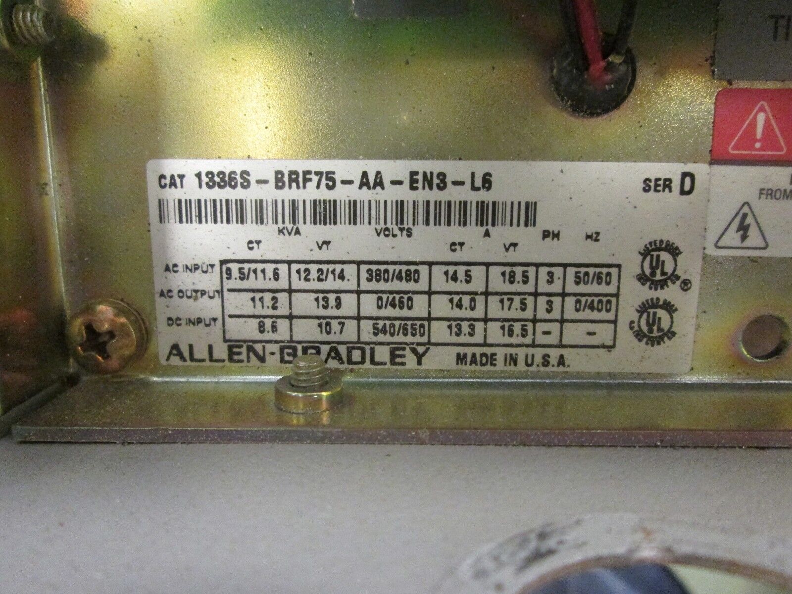 Allen-Bradley 1336 Plus AC Drive 1336S-BRF75-AA-EN3-L6 7.5 HP No L6 Board Used