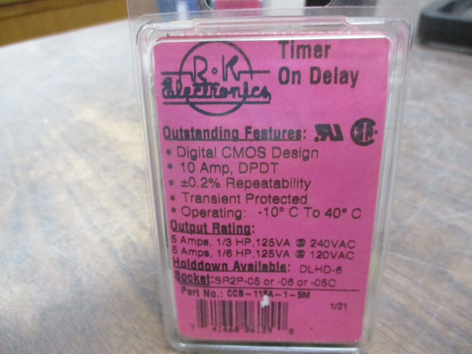 R-K Electronics On Delay Timer CCB-115A-1-5M 115VAC 50/60Hz 5 Min Fixed