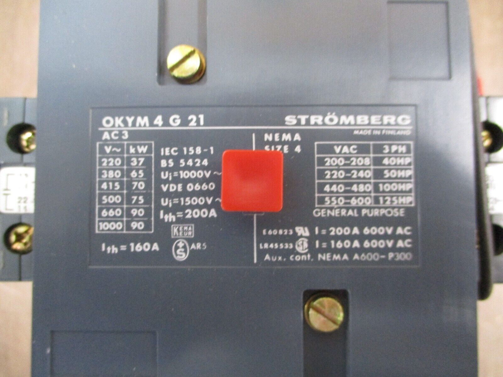 Stromberg Size 4 Contactor OKYM 4 G 21 125V Coil Used
