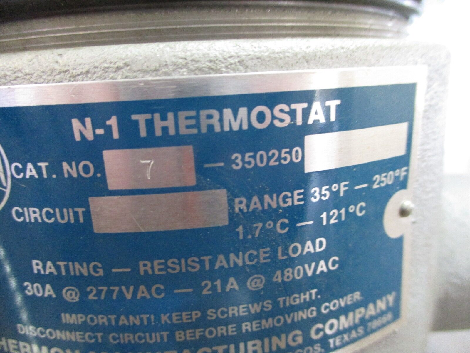 Thermon N-1 Thermostat 7-350250 Range: 35°F - 250°F 30A@277V 21A@480V Used
