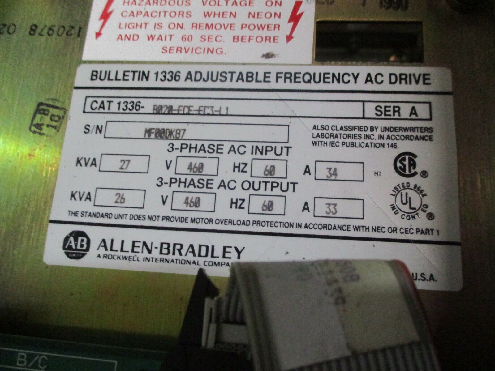 Allen-Bradley AC Drive 1336-B020-ECE-EC3-L1 20HP 3Ph Used