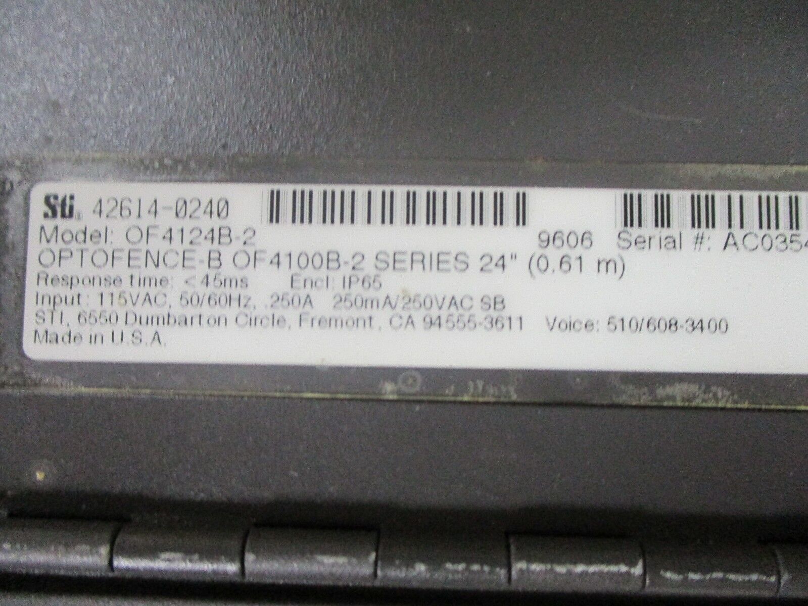 STI Optofence-B Control OF4124B-2 115V 50/60Hz 0.250A Used