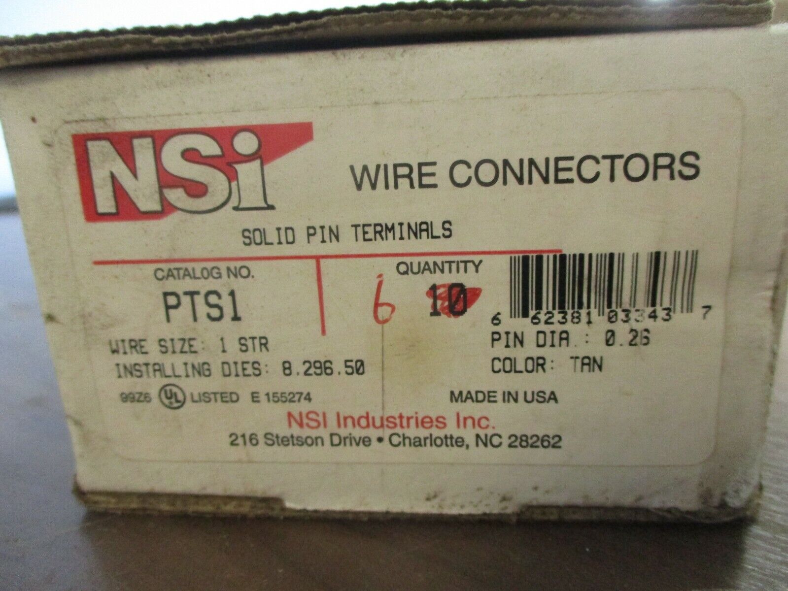 Nsi Solid Pin Terminal Wire Connector PTS1 1 STR Wire *Box of 6* New Surplus