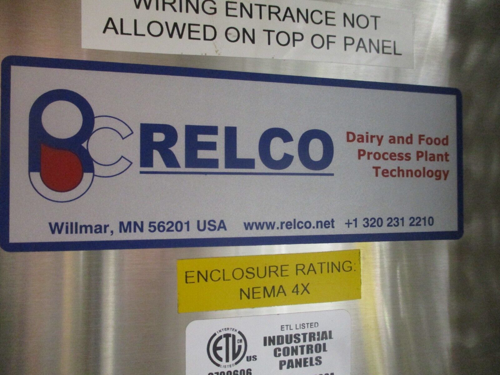 Relco Stainless Steel Enclosure Type 4X Size: 48" x 32" x 12" Used
