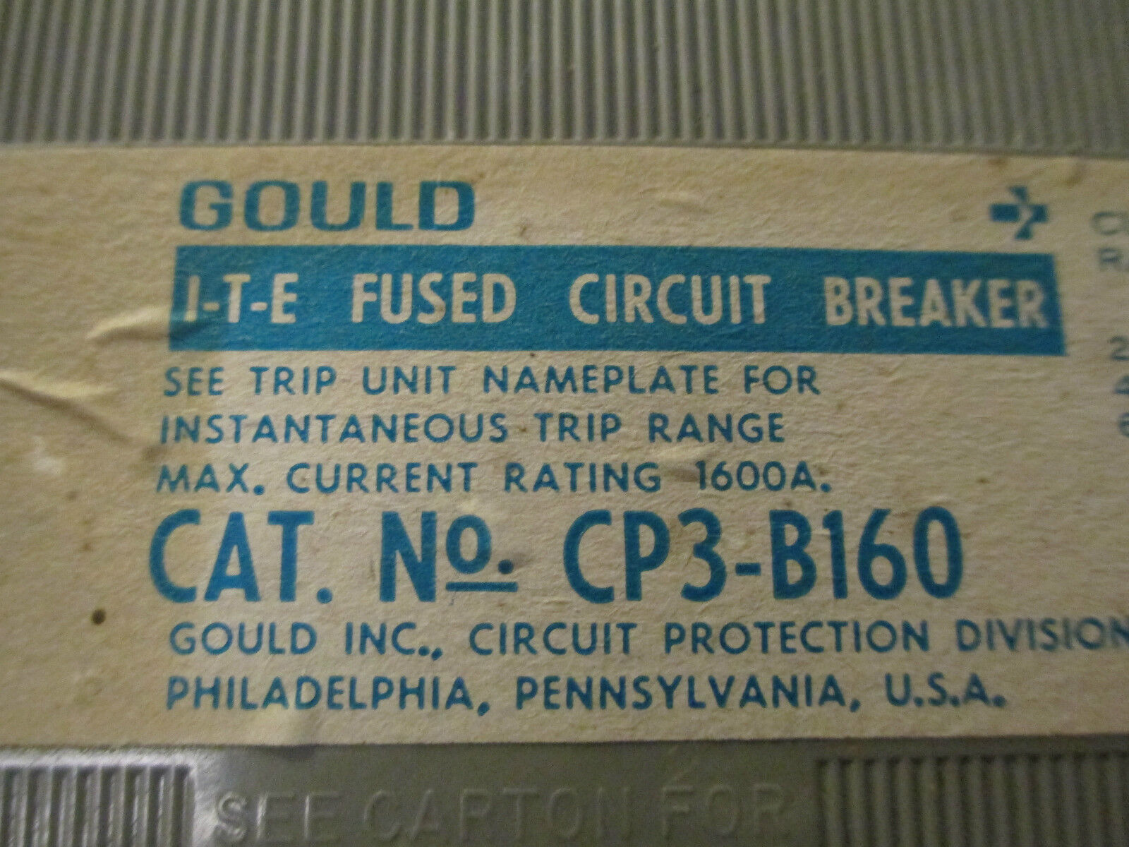 ITE Circuit Breaker CP3-B160 120V Shunt Trip 1600A 3Pole