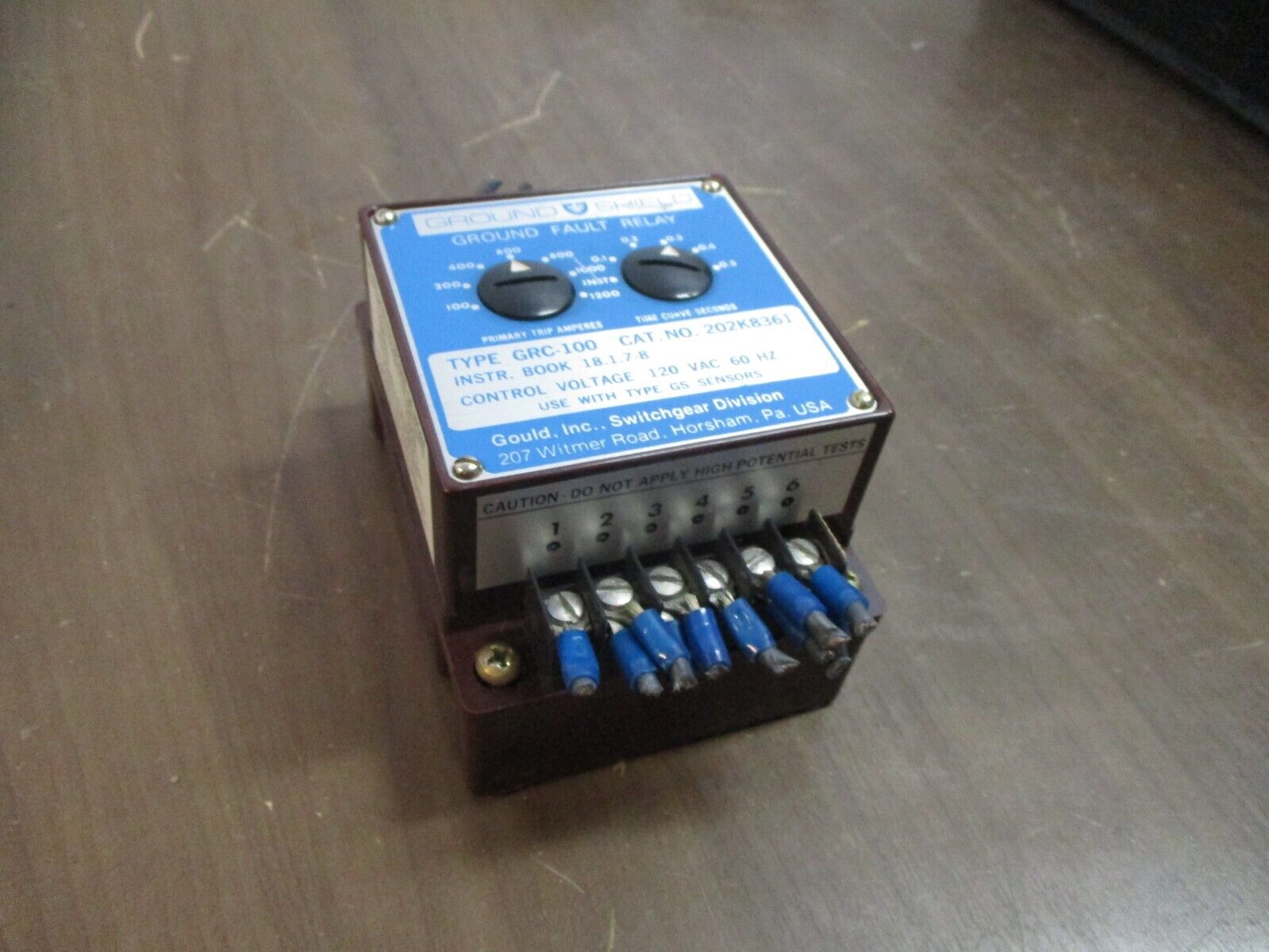 Gould GRC-100 Ground Fault Relay 202K8361 Trip: 100-1200A Use w/ Type GS Sensors