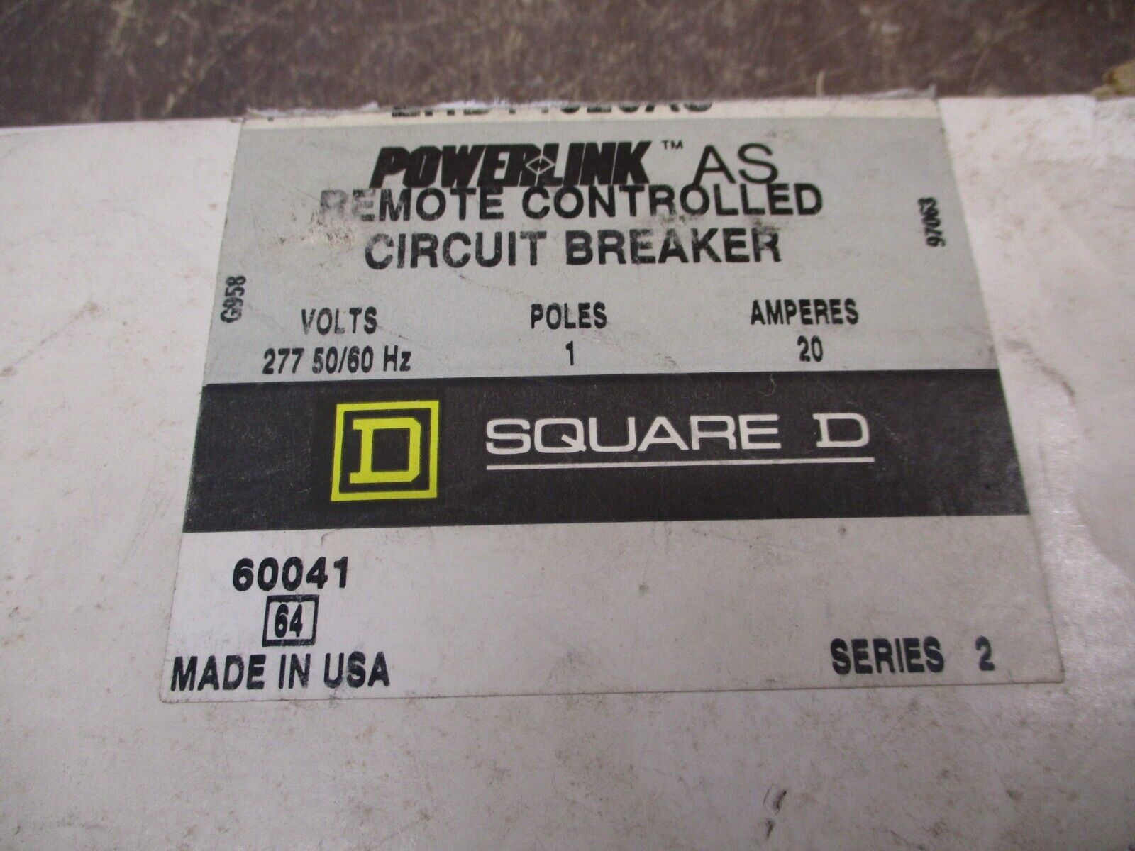 Square D Powerlink AS Remote Controlled Circuit Breaker EHB14020AS 20A 277V 1P