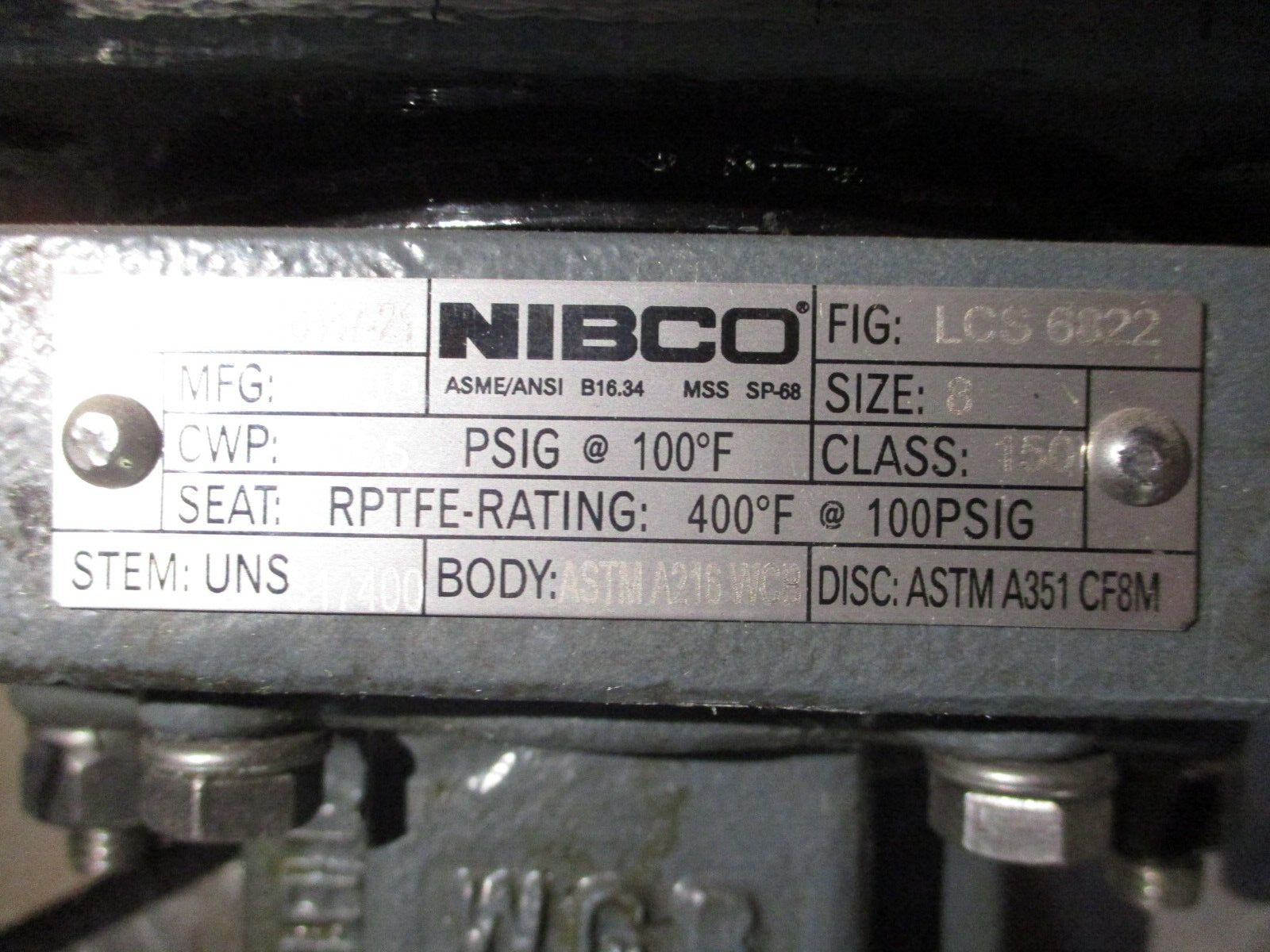Nibco Butterfly Valve LCS 6822 Size: 8" CWP: 285 PSIG @ 100°F Seat: RPTFE Used