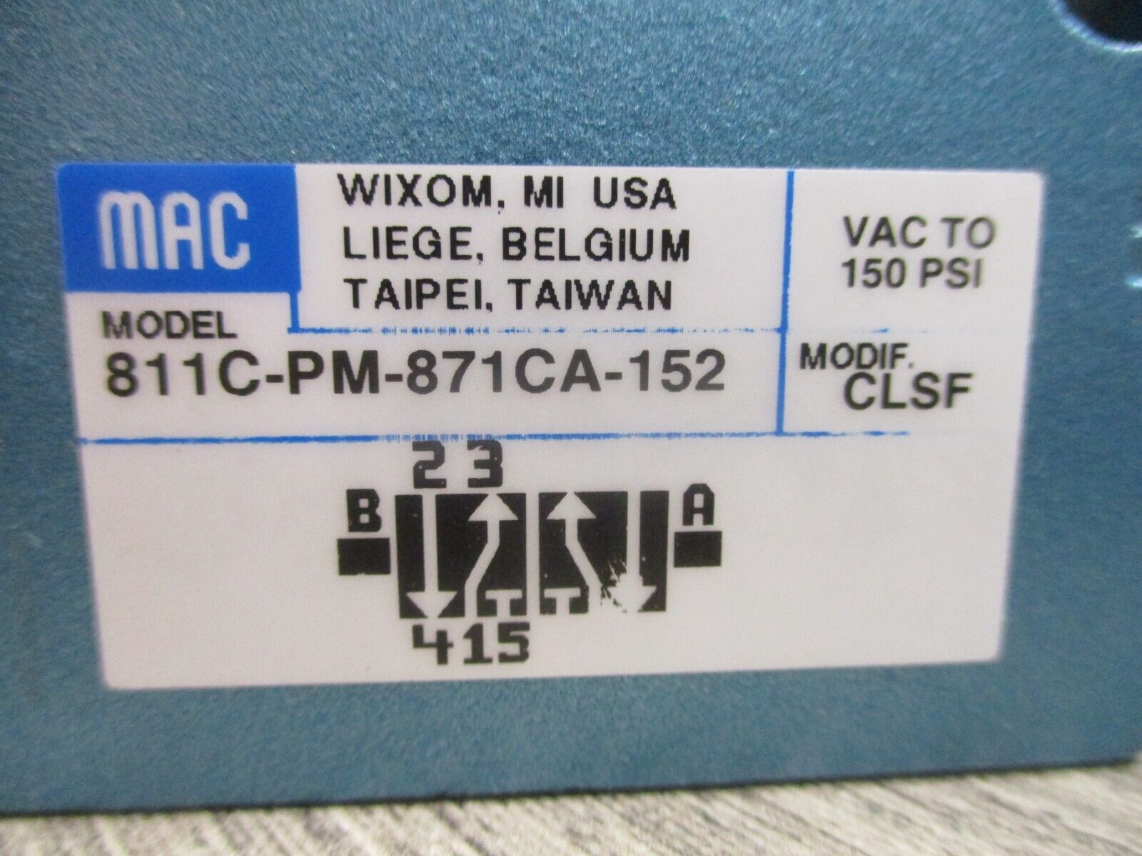 MAC Solenoid Valve 811C-PM-871CA-152 VAC-150 PSI *No Box* New Surplus