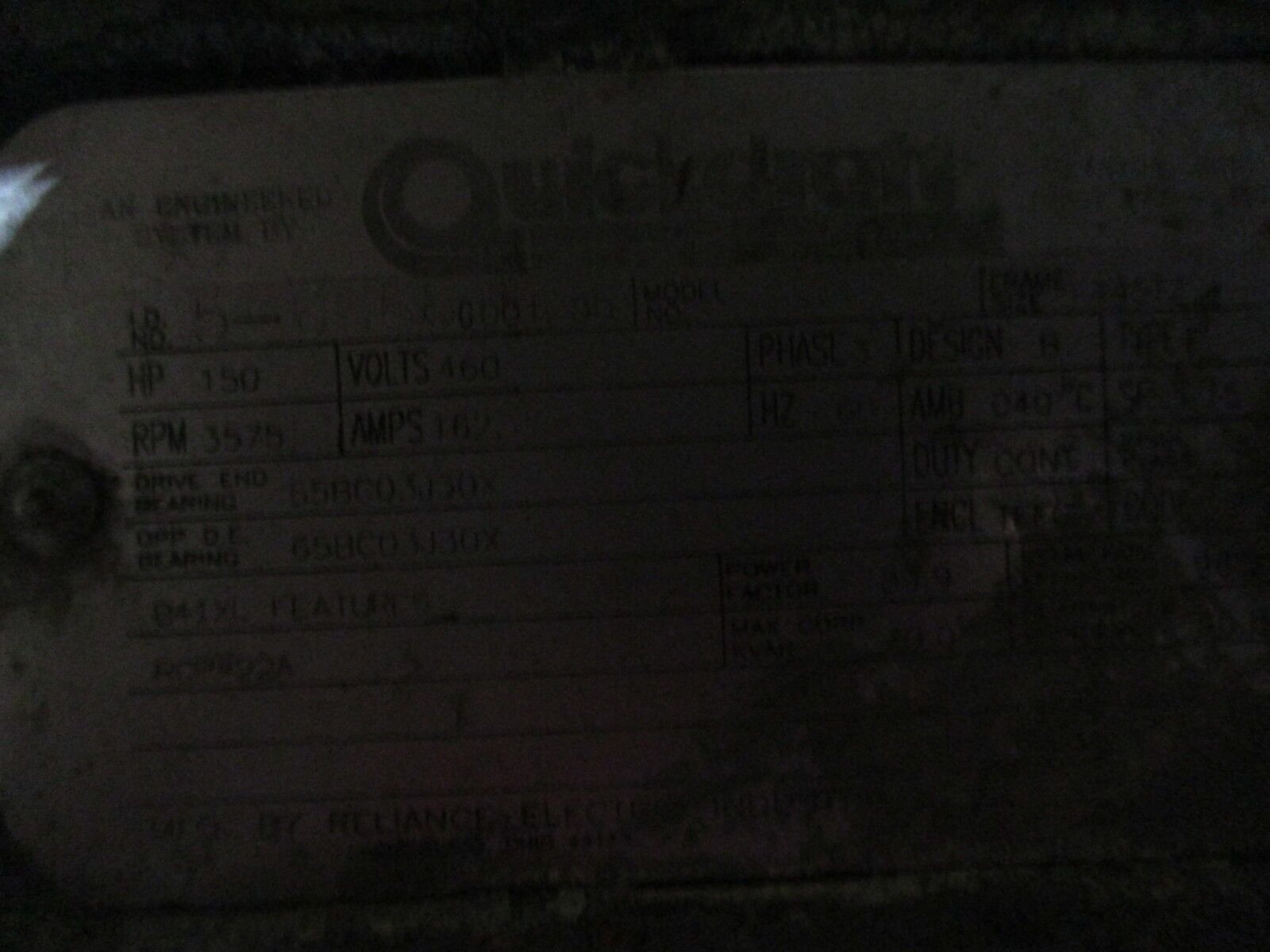 Quickstart Blower 841XL 150HP 3600RPM 460V 162A 60Hz 3Ph TEFC Enc. 445TZ Frame