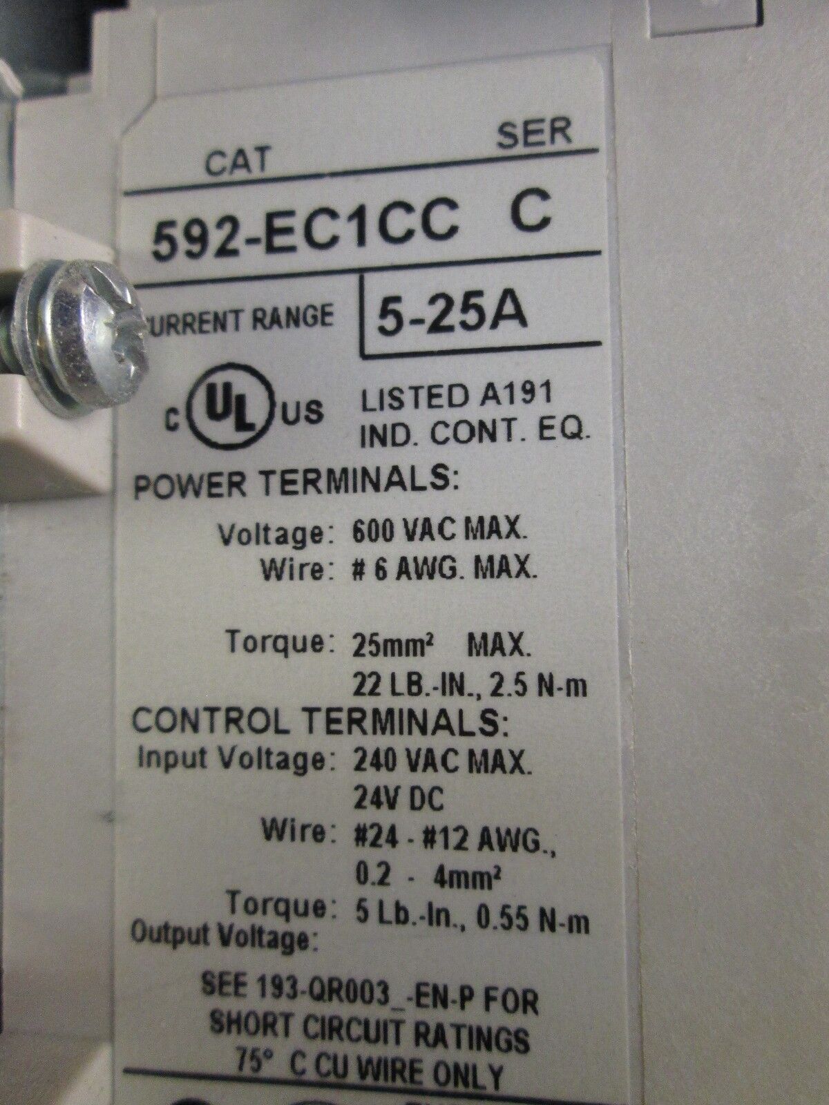 Allen-Bradley Starter 509-COD Size 2 115-120V Coil Overload: 592-CE1CC Used
