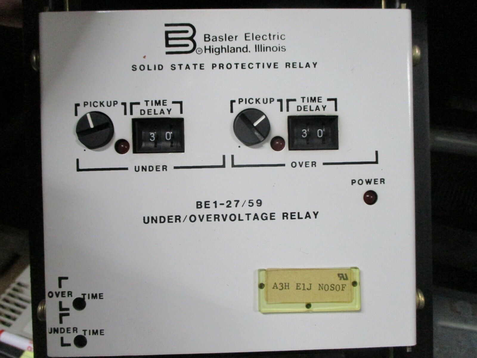 Basler Electric Under/Overvoltage Relay BE1-27/59 Used