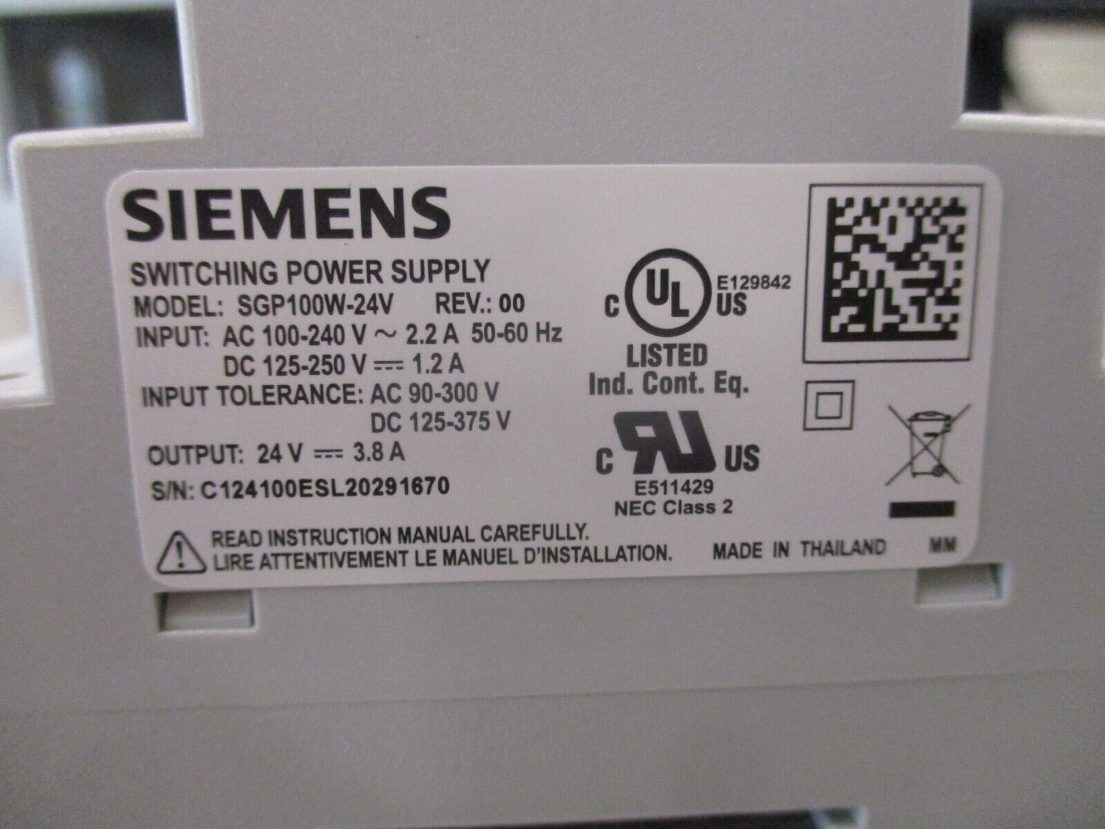 Siemens Switching Power Supply SGP100W-24V Rev.00