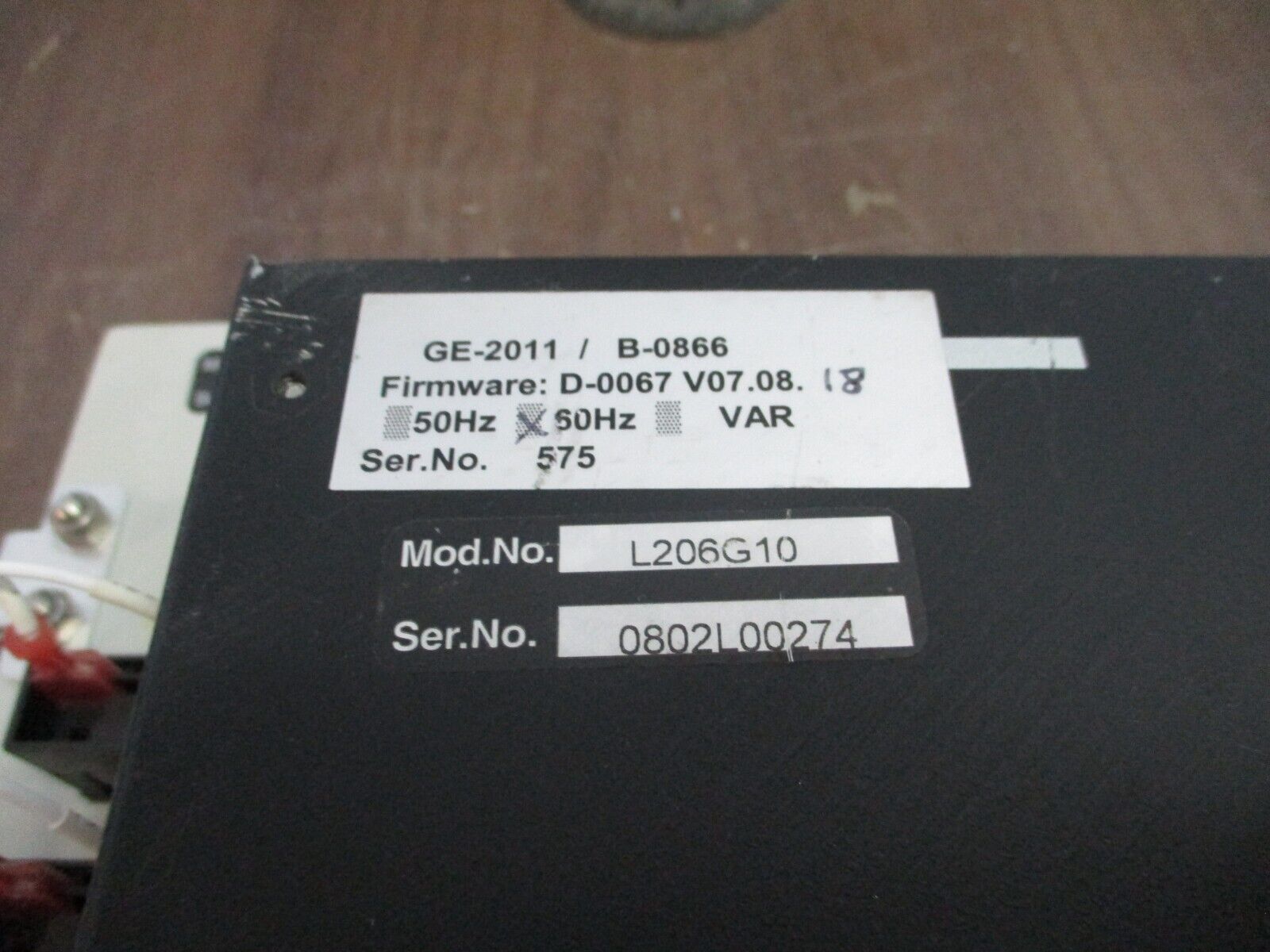 GE GE-2011/B-0866 Voltage Regulator Control L206G10 F/W: D-0067V07.08.18 60Hz