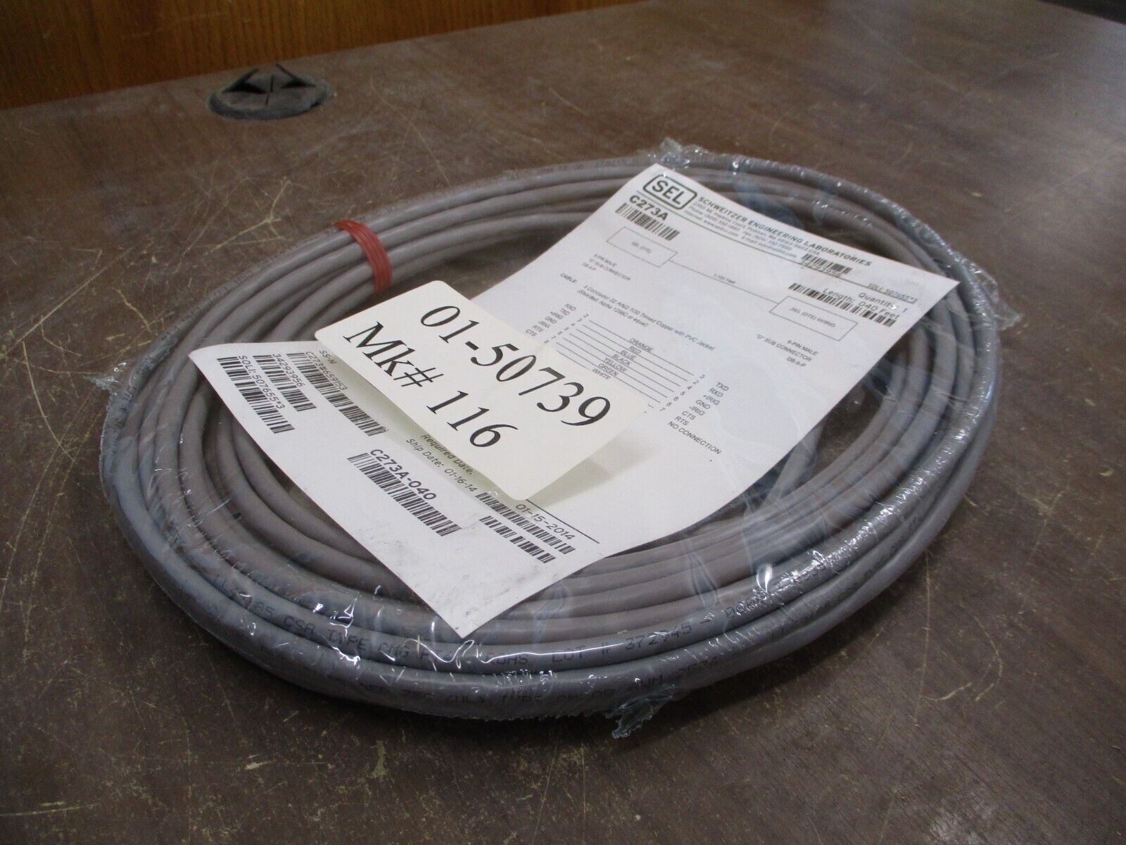 SEL Cable C273A-040 Length: 40ft 9-Pin Male D-Sub Connectors New Surplus
