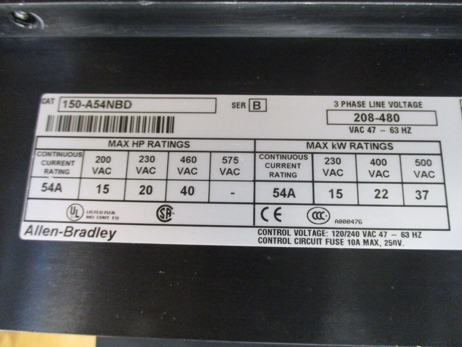 Allen-Bradley SMC Plus Soft Start 150-A54NBD Ser. B 40HP 208-480V 3Ph 54A Used