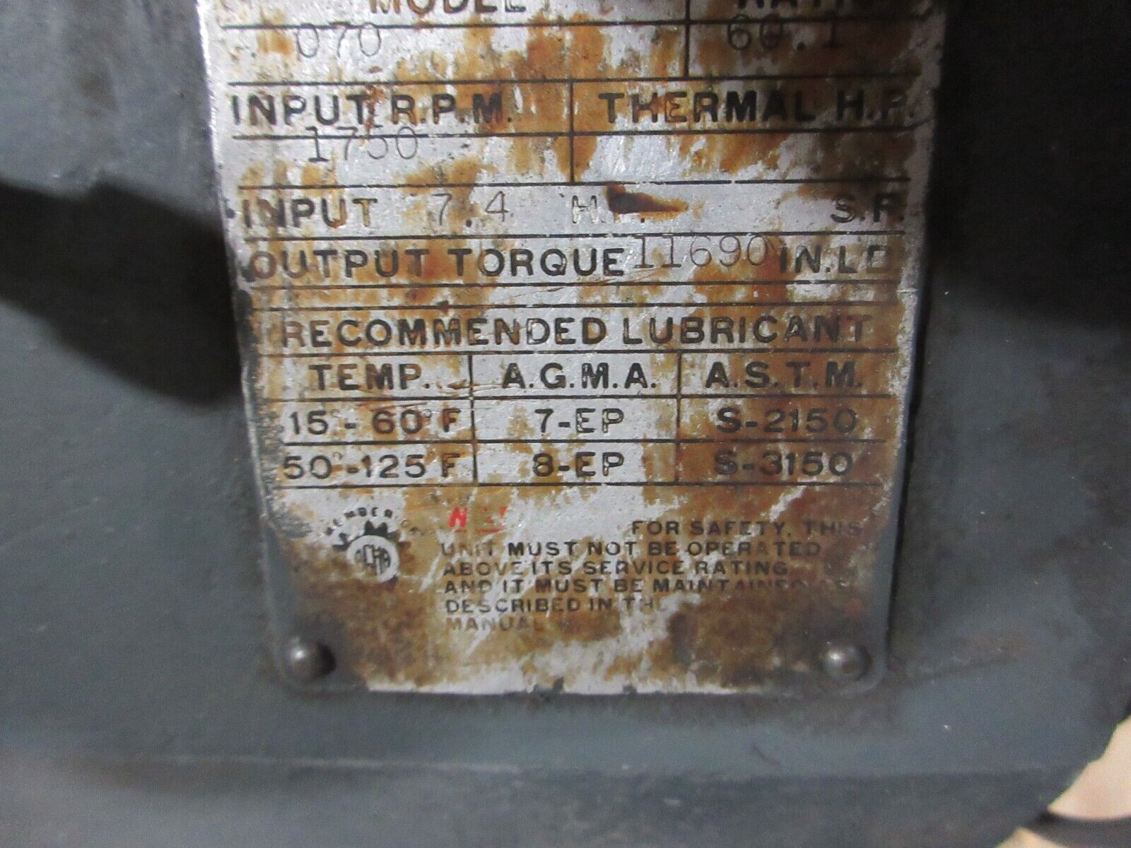 Foote-Jones Hypower Wormgear Drive 070 7.4HP 60.1 Ratio 1750RPM Used