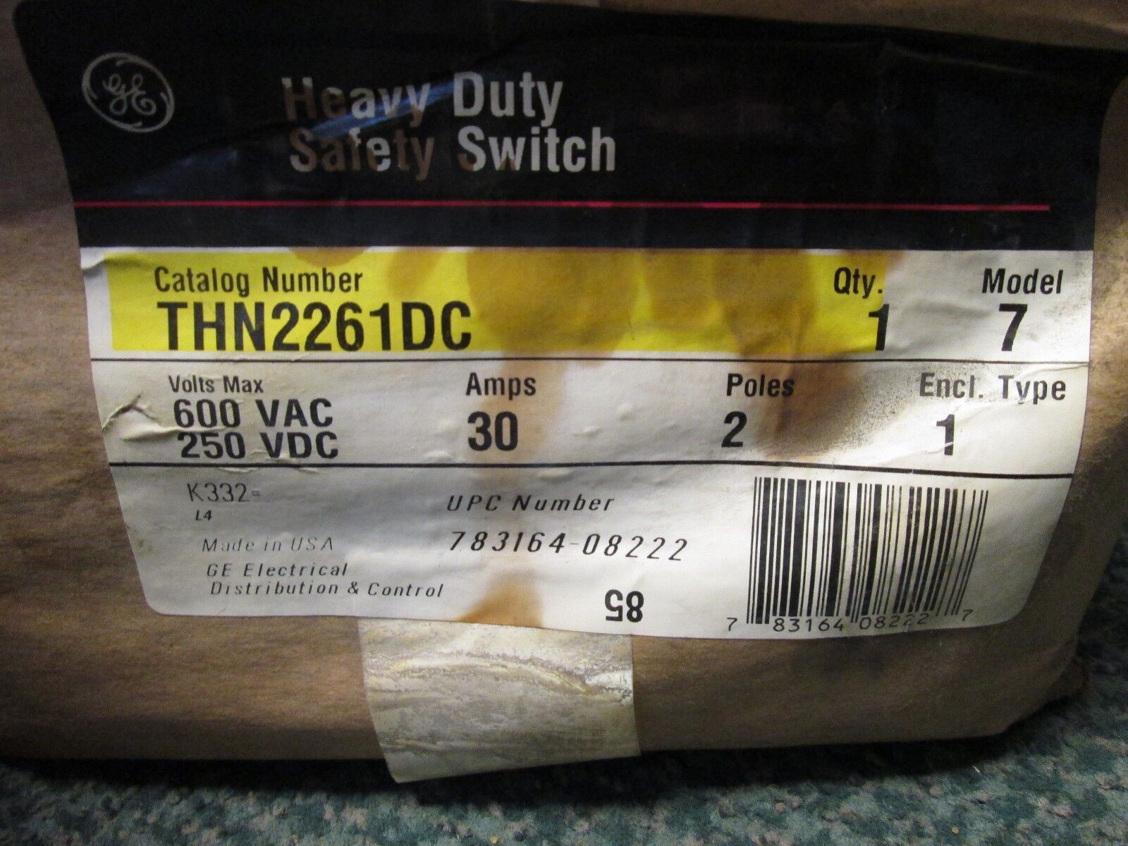 GE Non-fusible Safety Switch THN2261DC 30A 600V 2P 2W New Surplus