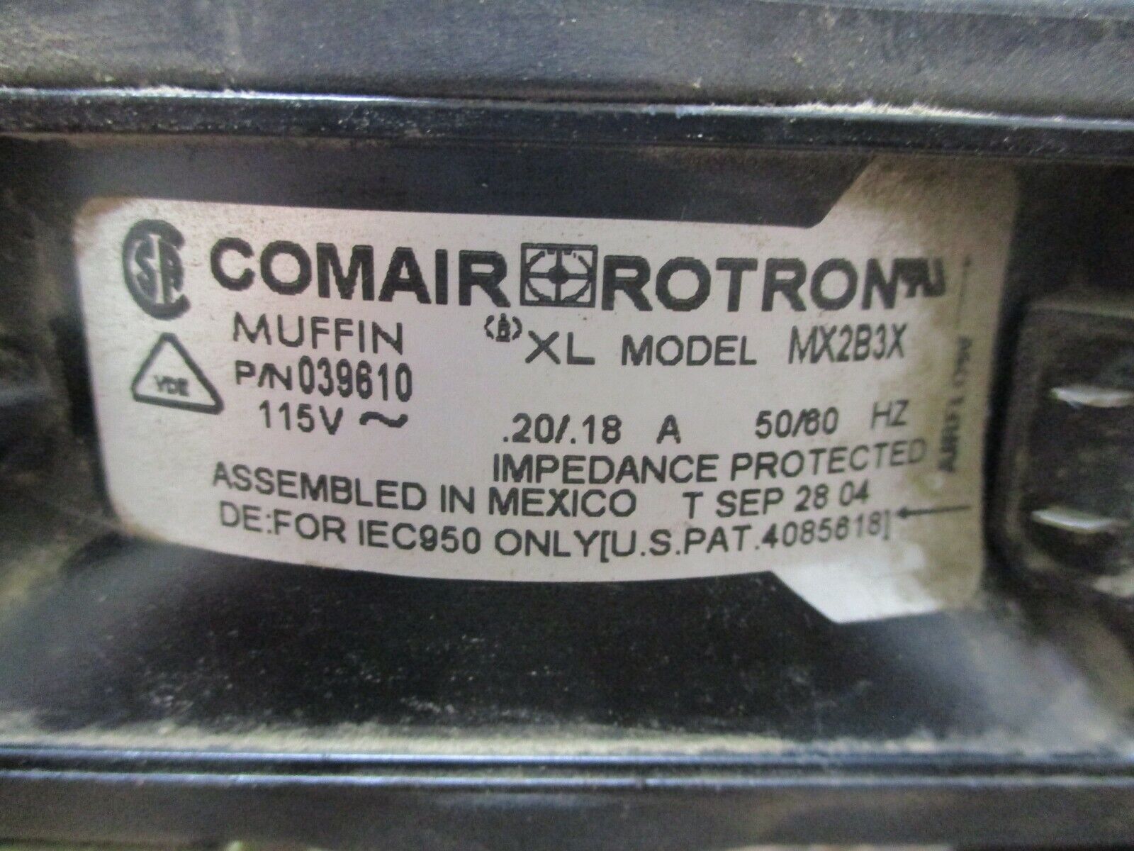 Comair Rotron Model MX2B3X Muffin XL Fan 039610 115V 0.20/0.18A 50/60Hz Used