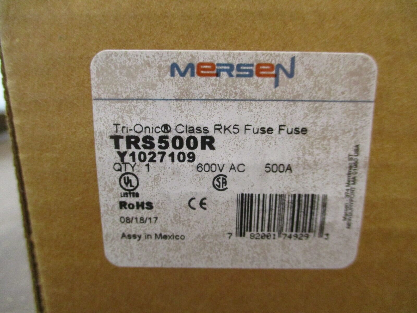 Mersen Tri-onic Fuse TRS500R 500A 600V New Surplus