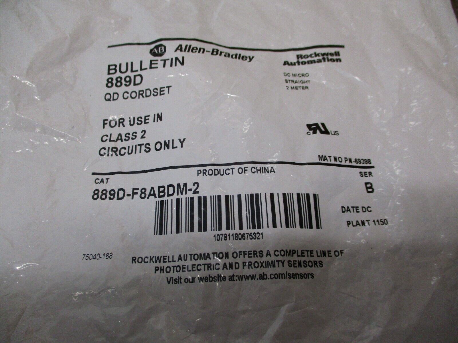 Allen-Bradley QD Cordset 889D-F8ABDM-2 Ser. B DC Micro Straight 2 Meter
