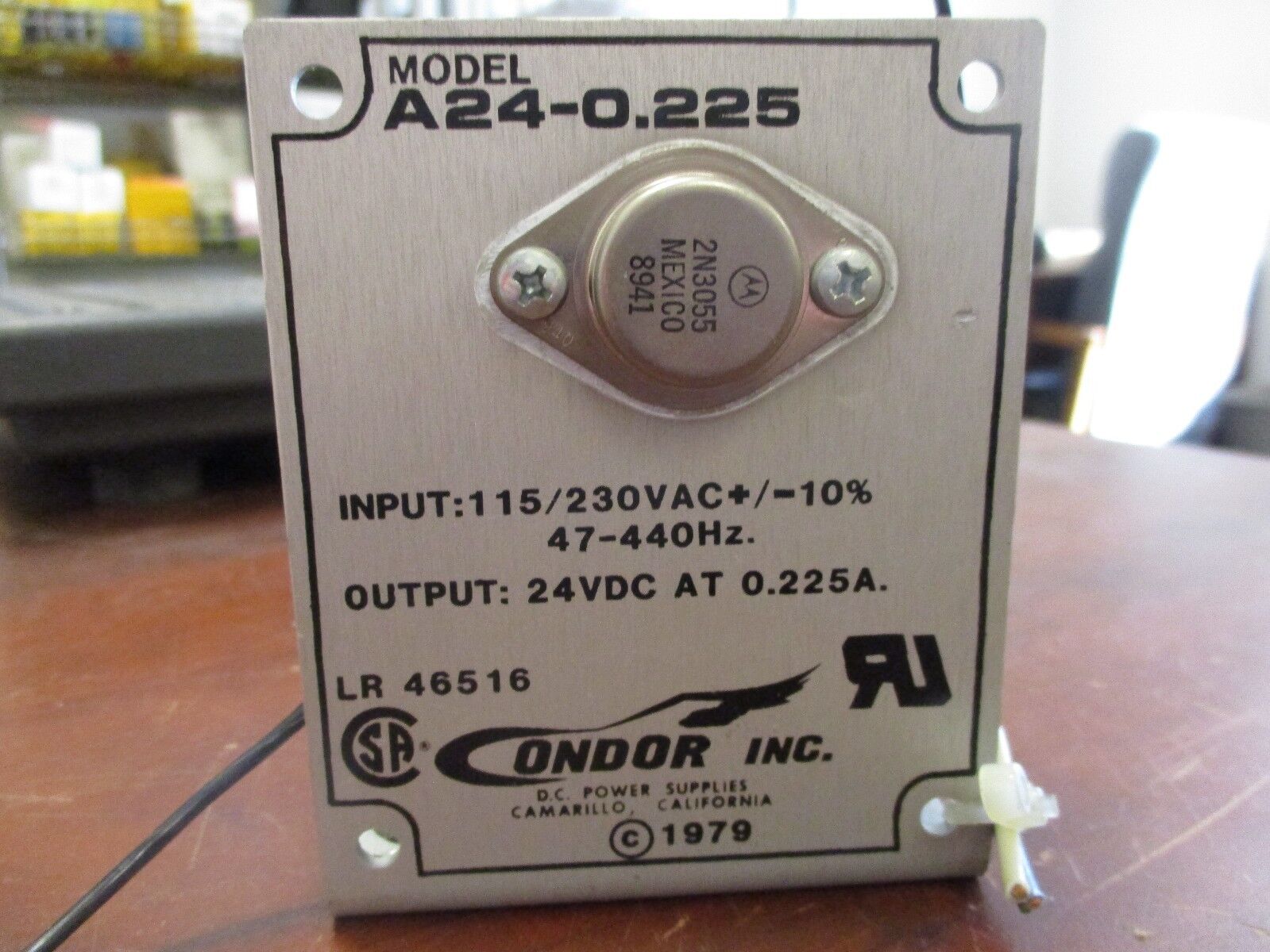 Condor DC Power Supply A24-0.225 Input: 115/230VAC Output: 24VDC 0.225A Used