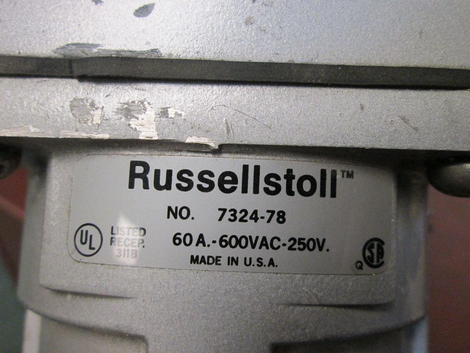 Russellstoll Receptacle w/Base 7324-78 60A 600V 3P 4W Used