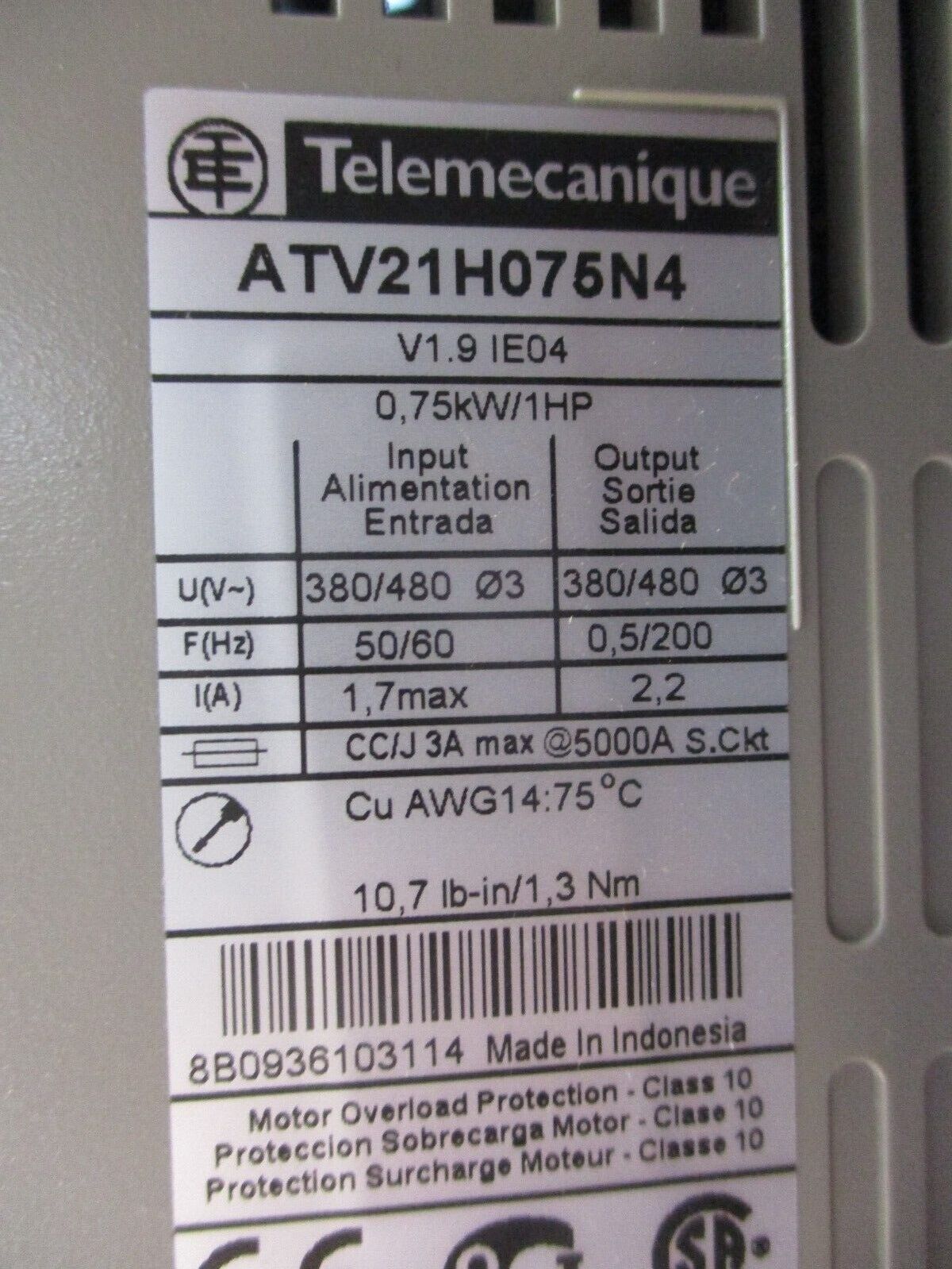 Telemecanique Altivar 21 AC Drive ATV21H075N4 1HP 3Ph Used