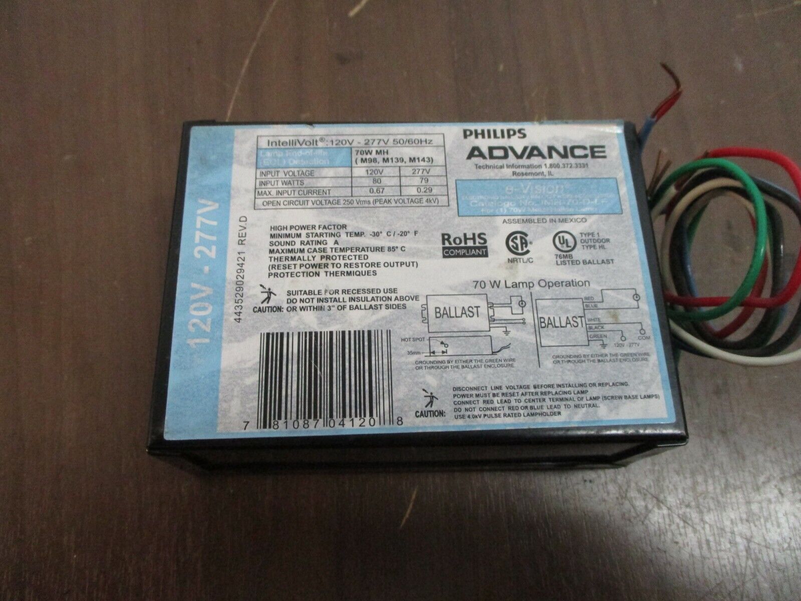 Philips Advance e-Vision Electronic Ballast IMH-70-D-LF 120-277V 50/60Hz