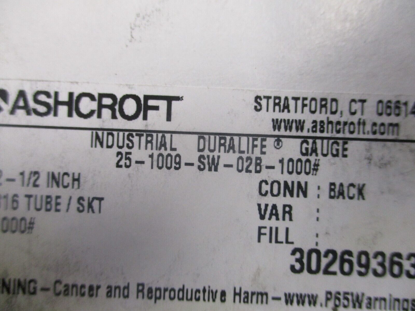 Ashcroft Industrial Duralife Pressure Gauge 25-1009-SW-02B-1000# New Surplus