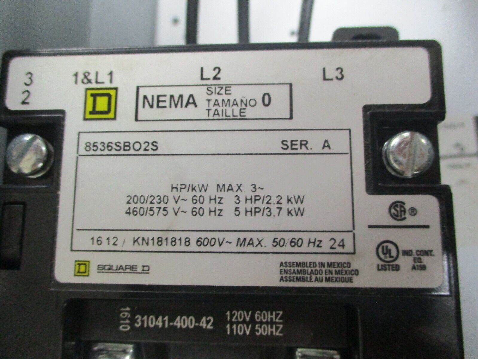 Square D Size 0 Combination 8538SBG11V81CFF4P51T 120V Coil 30A Used