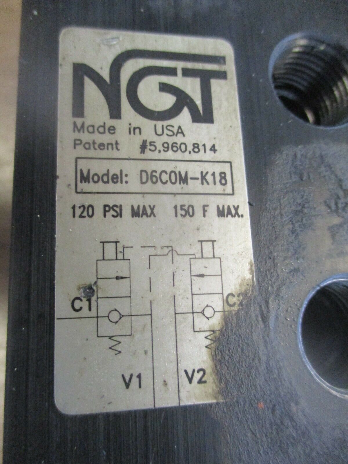 NGT Dual Check Valve D6COM-K18 120PSI 150°F Used