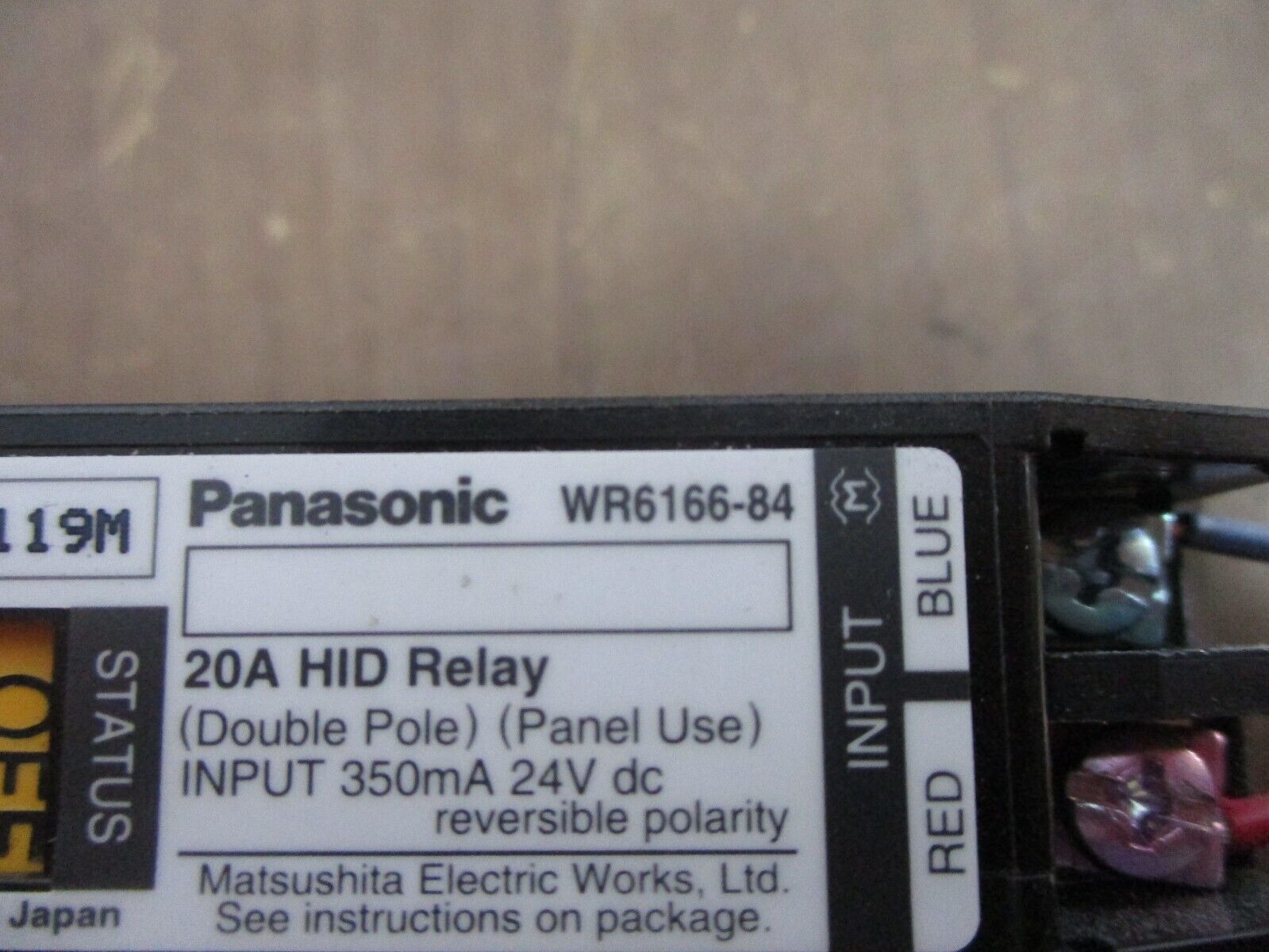 Panasonic HID Relay WR6166-84 20A Double Pole Panel Use Input: 350mA 24VDC Used