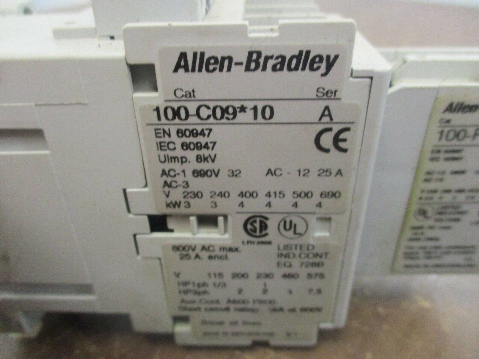Allen-Bradley Contactor 100-C09*10 120V Coil 25A 600V w/ Aux Contact Block Used