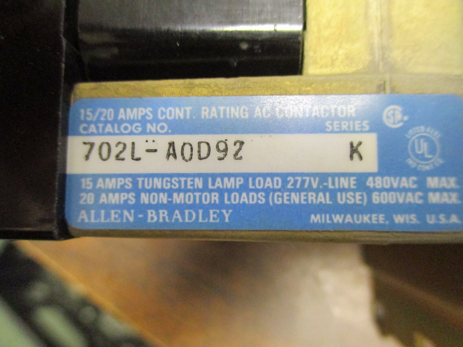 Allen-Bradley Lighting Contactor 702L-AOD92 120V Coil Used