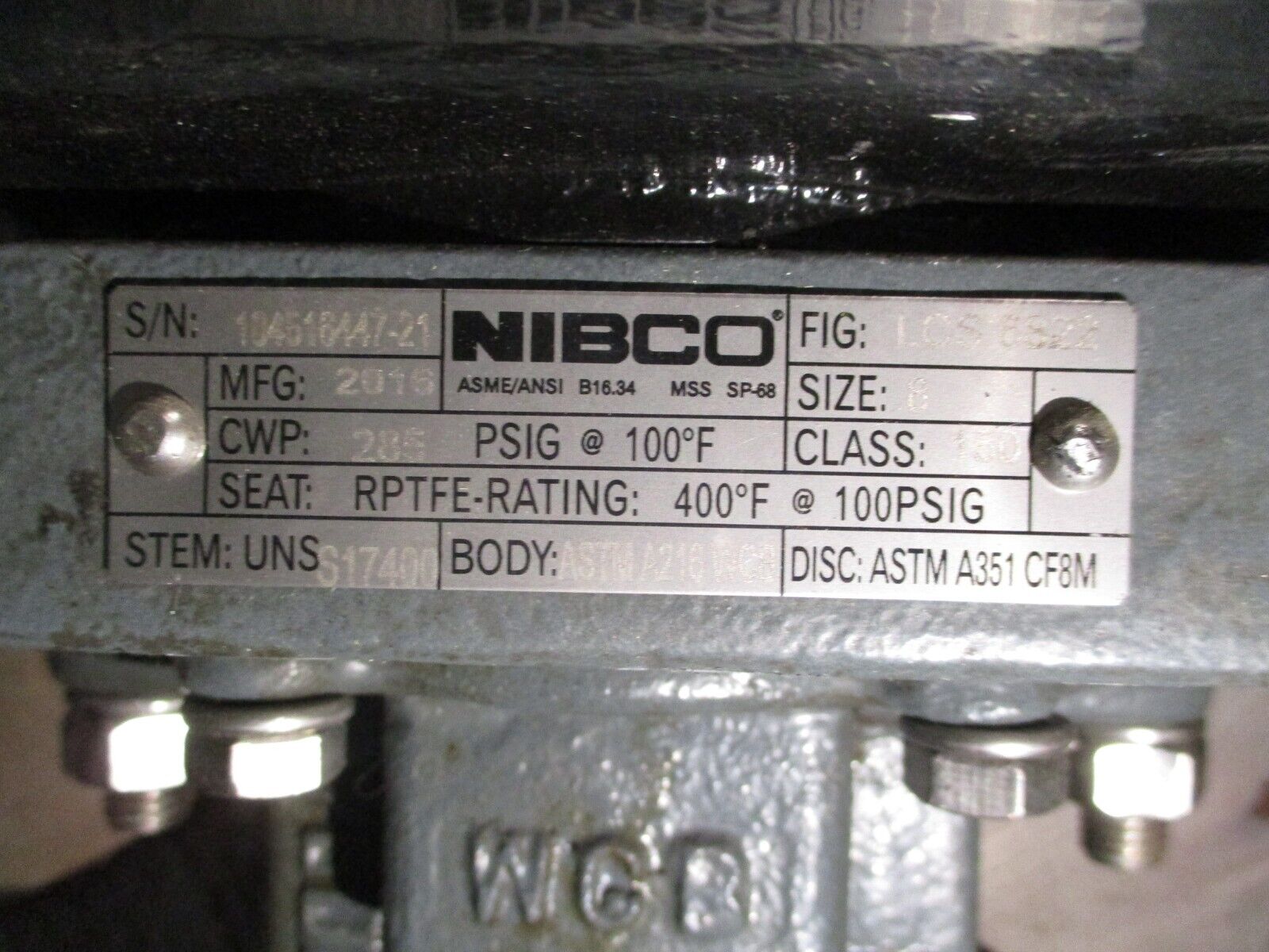 Nibco Butterfly Valve LCS 6822 Size: 8" CWP: 285 PSIG @ 100°F Seat: RPTFE Used