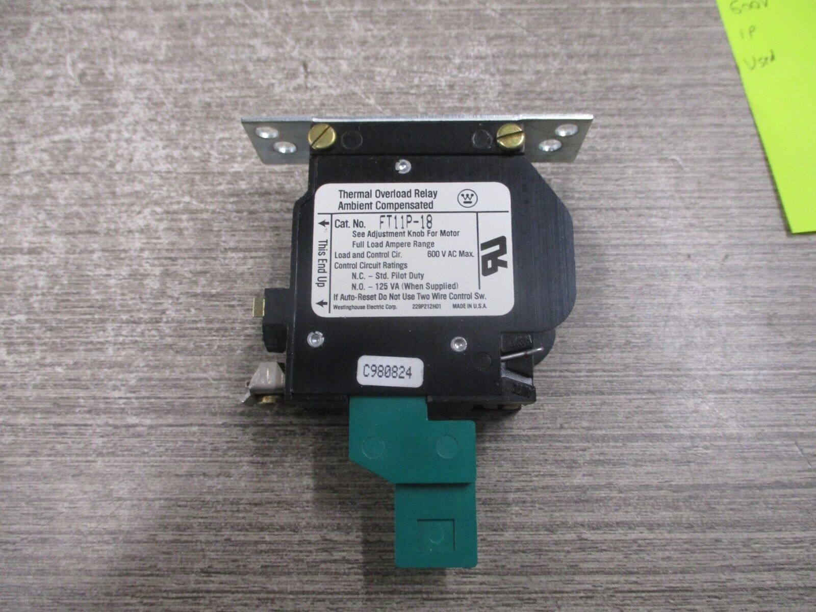 Westinghouse Overload Relay FT11P-18 600V 1P Used
