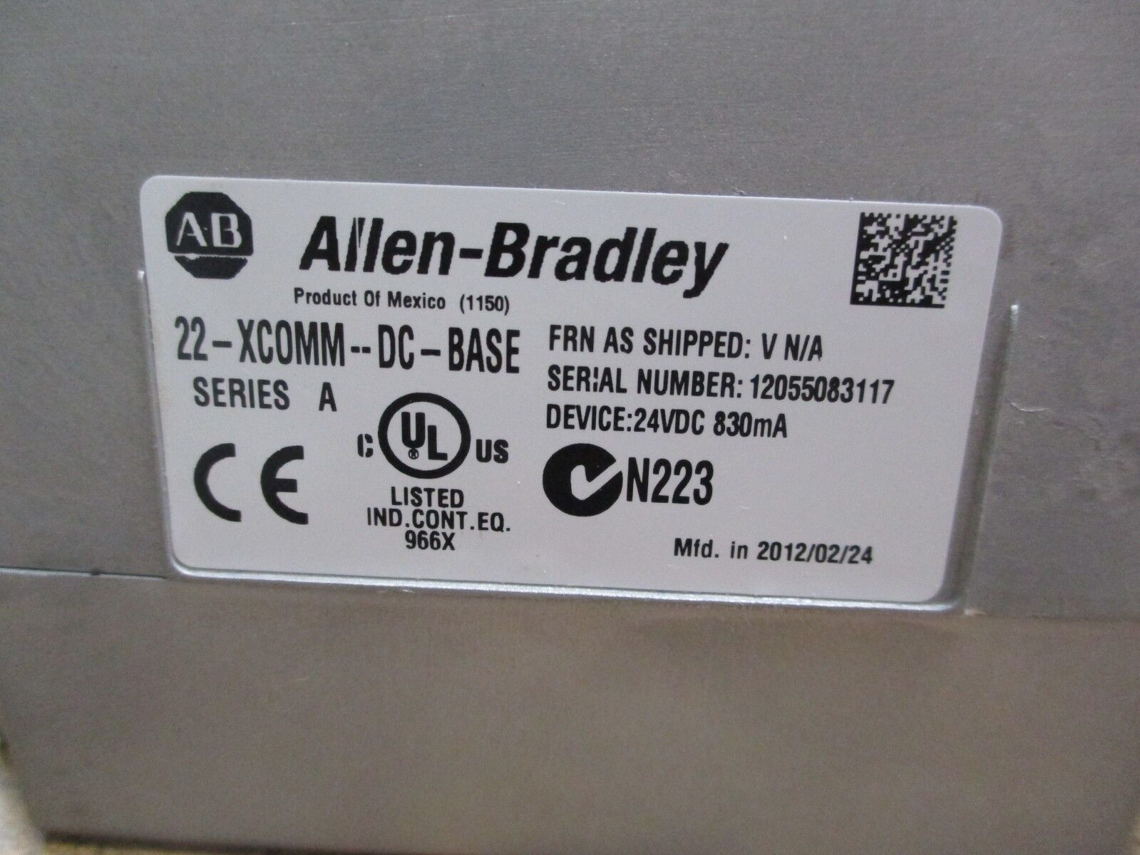 Allen-Bradley External Power Base 22-XCOMM-DC-BASE 24VDC 830mA Used
