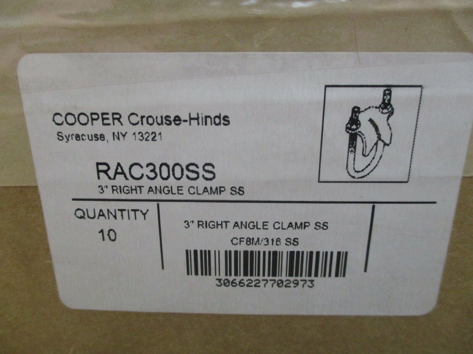 Cooper Crouse-Hinds Stainless Steel Right Angle Clamp RAC300SS 3" *Box of 10*
