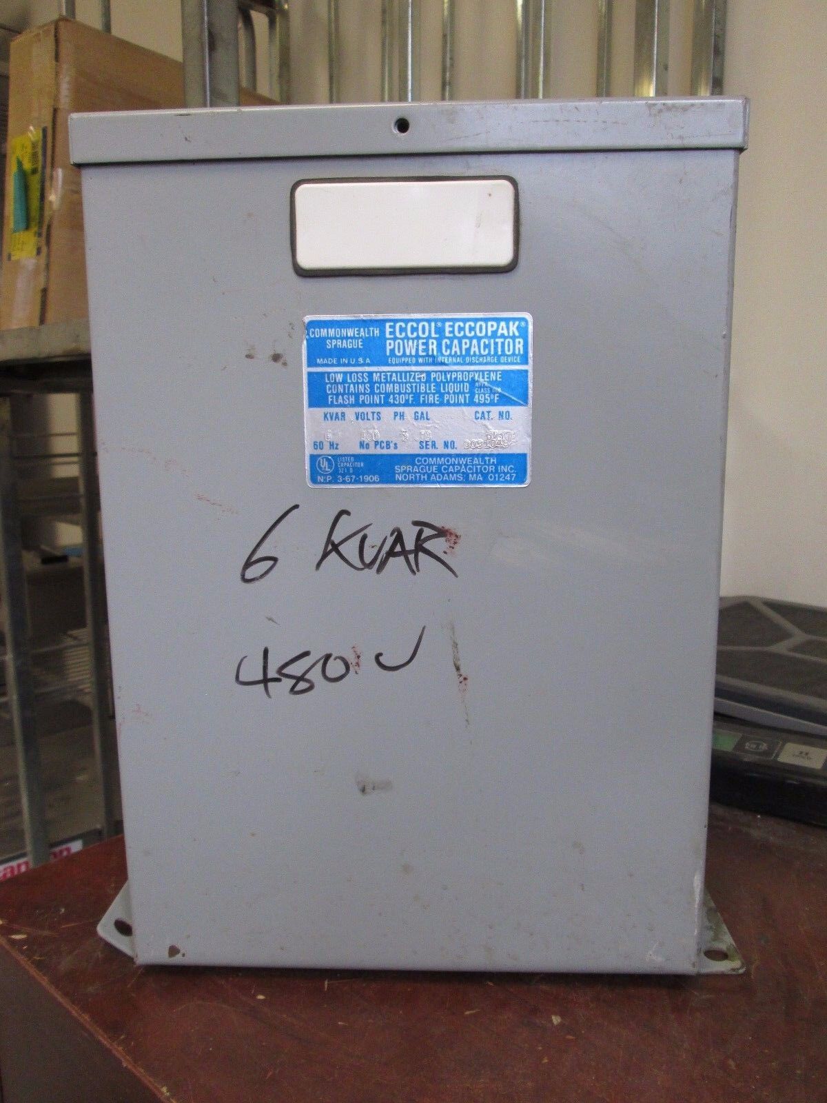 Commonwealth Sprague Eccol Eccopak Power Capacitor 643ME 6 KVAR 480V 3Ph Used