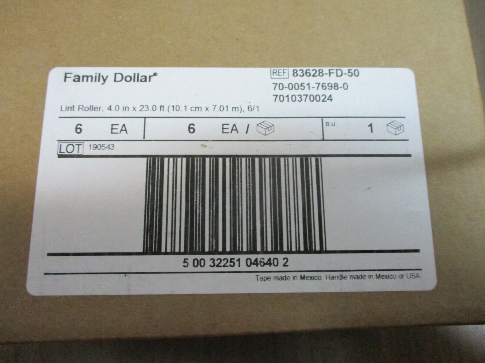 Family Dollar Lint Roller 83628-FD-50 4in x 23ft *Box of 6* New Surplus