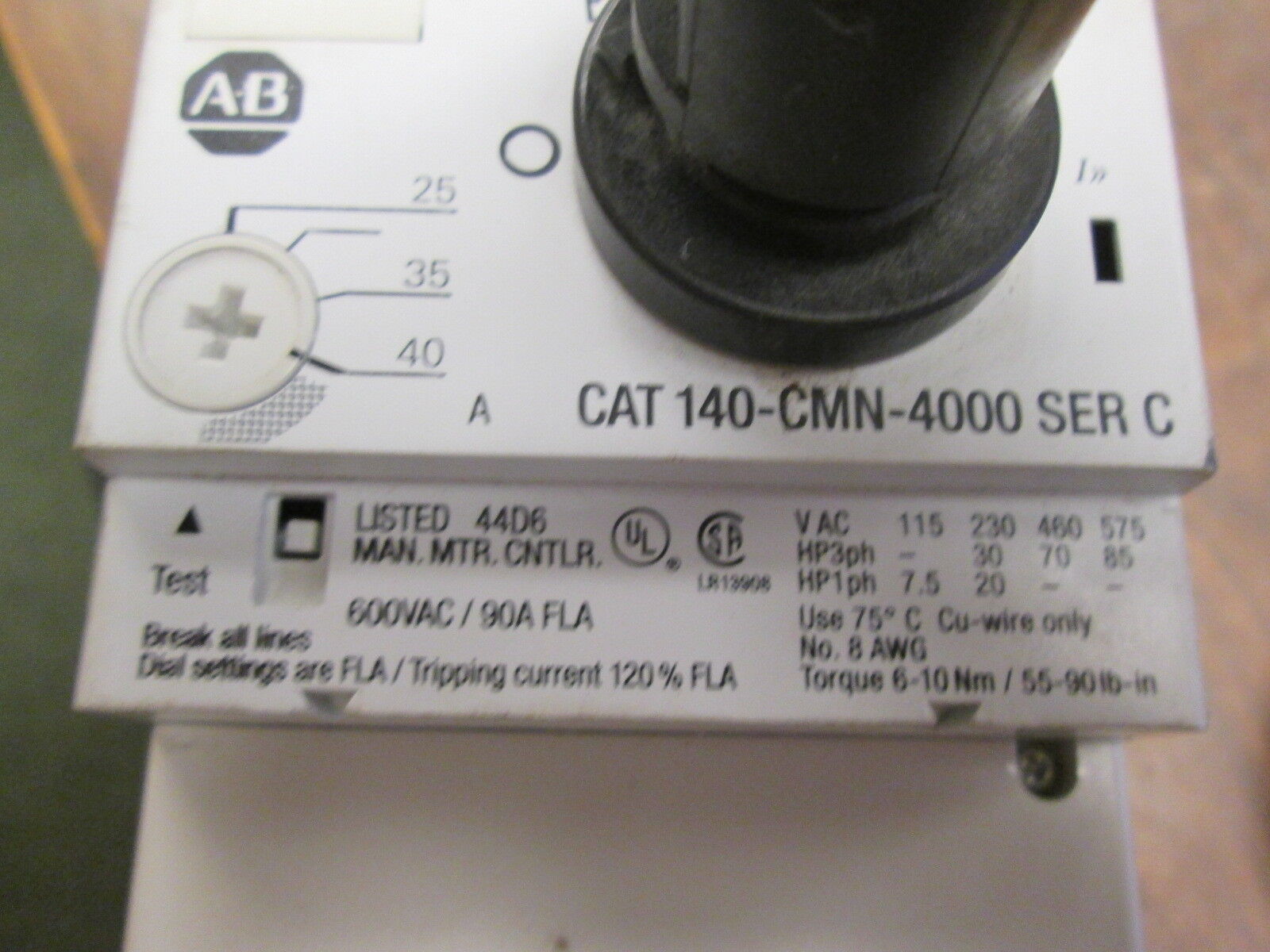 Allen-Bradley Manual Starter 140-CMN-4000 Range: 25-40A 600V Used