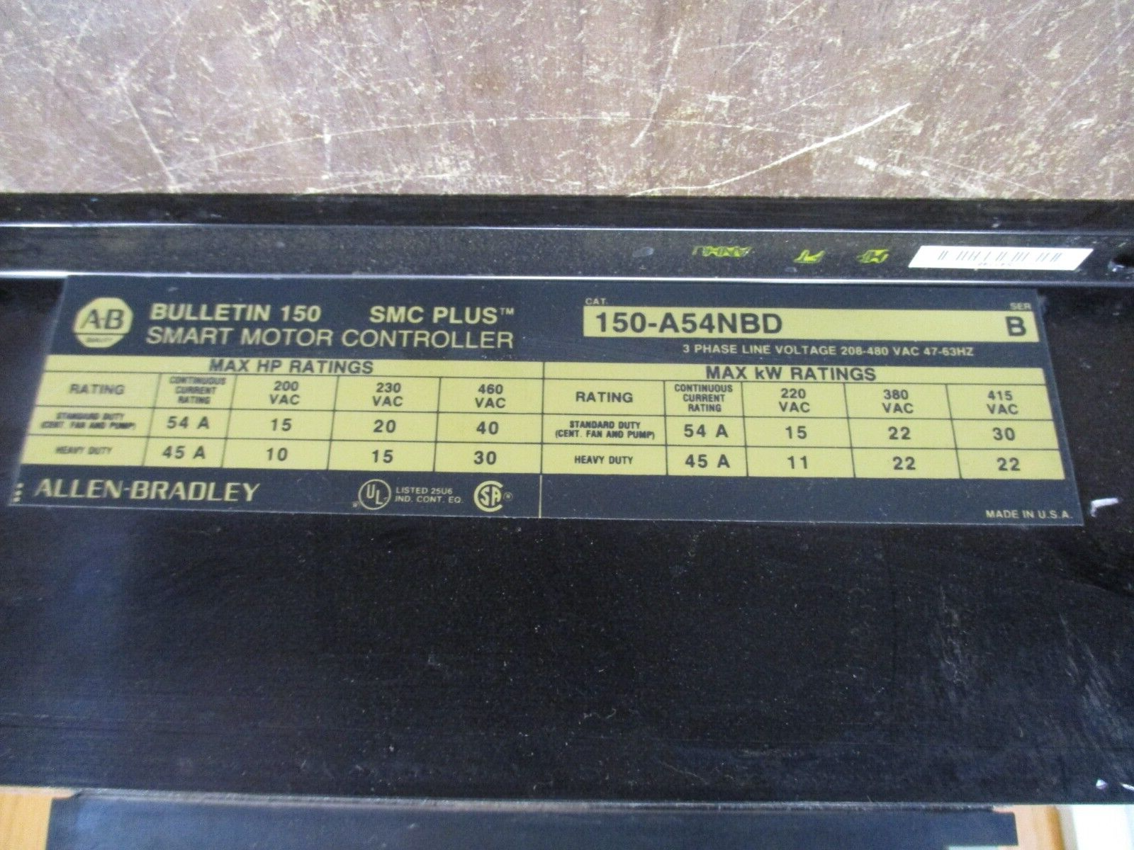 Allen-Bradley SMC Plus Soft Start 150-A54NBD Ser. B 40HP 208-480V 3Ph 54A Used