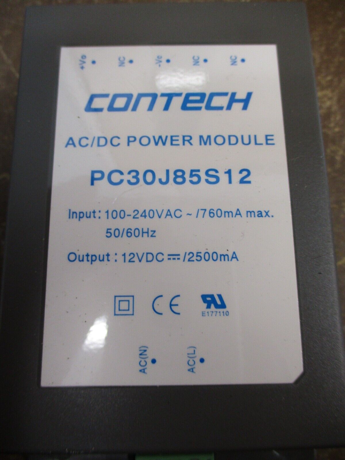 Contech AC/DC Power Module PC30J85S12 Output: 12VDC 2500mA Used
