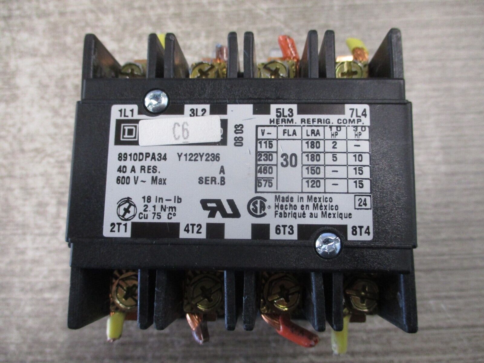 Square D Contactor 8910DPA34 Y122Y236 Ser. B 120V Coil 30A 600V Used
